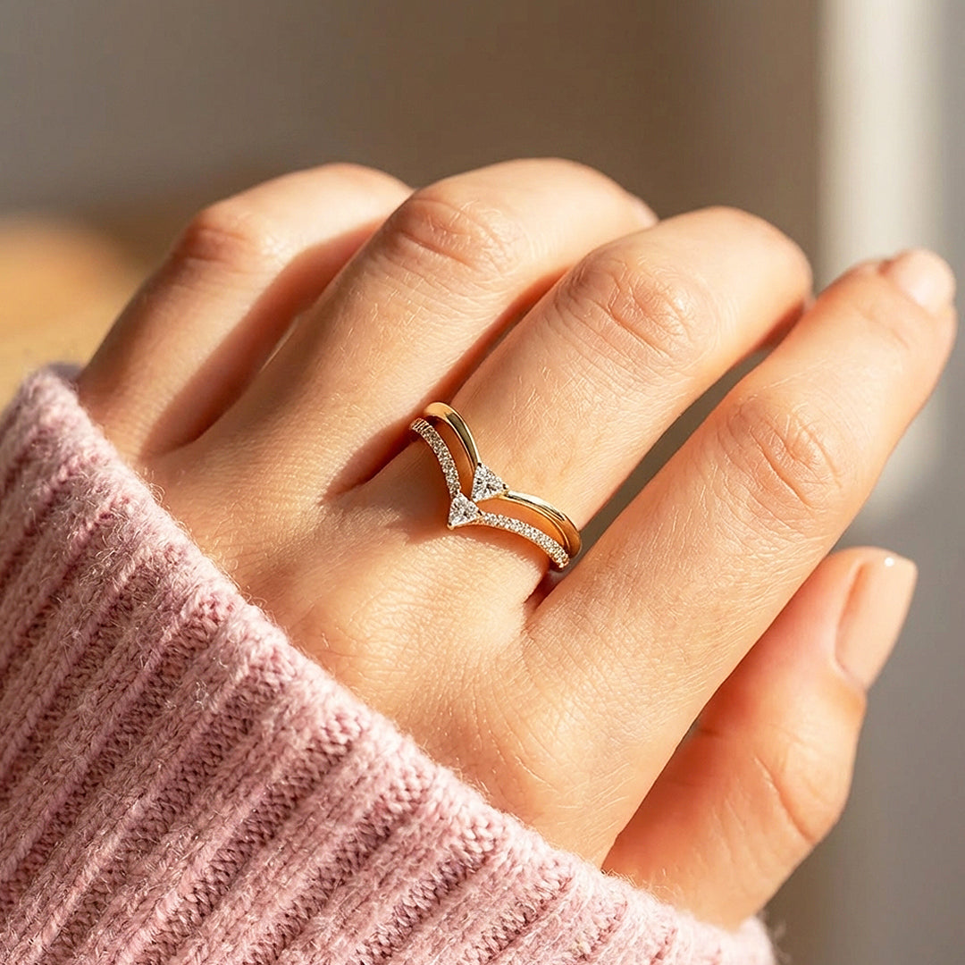 Heart Chevron Moissanite Ring Set | 925 Sterling Silver | PRM7188