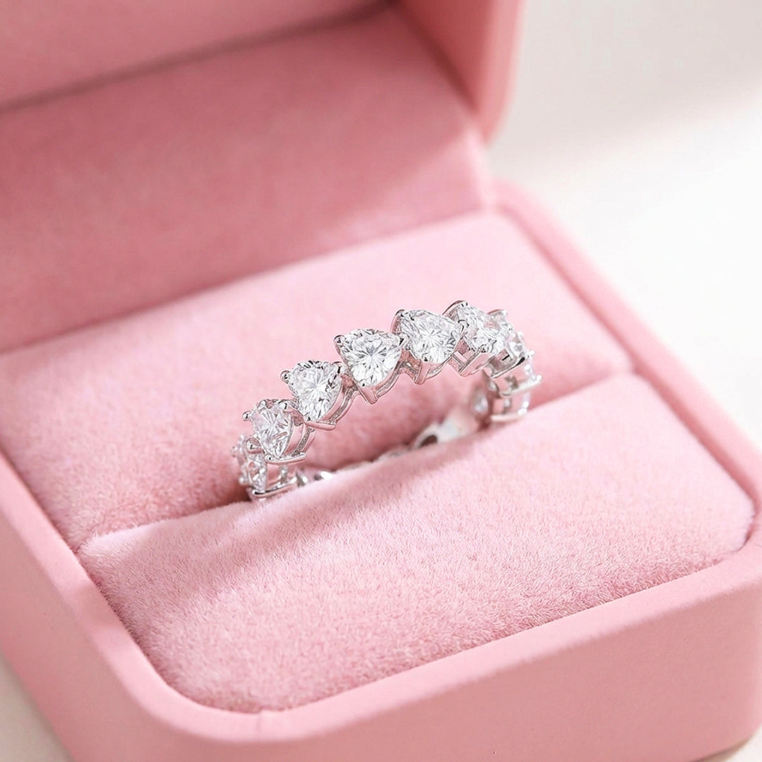 Heart Shape Moissanite Band Ring | 925 Sterling Silver | PRM7192