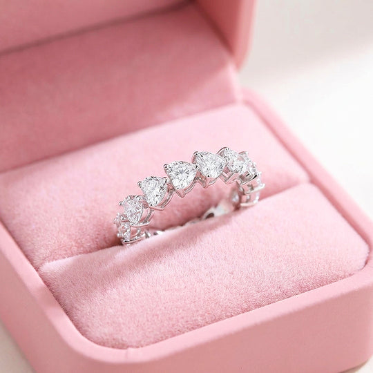 Heart Shape Moissanite Band Ring | 925 Sterling Silver | PRM7192