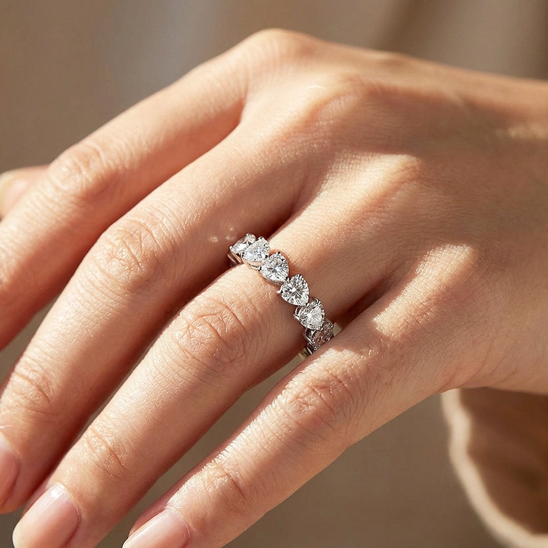 Heart Shape Moissanite Band Ring | 925 Sterling Silver | PRM7192