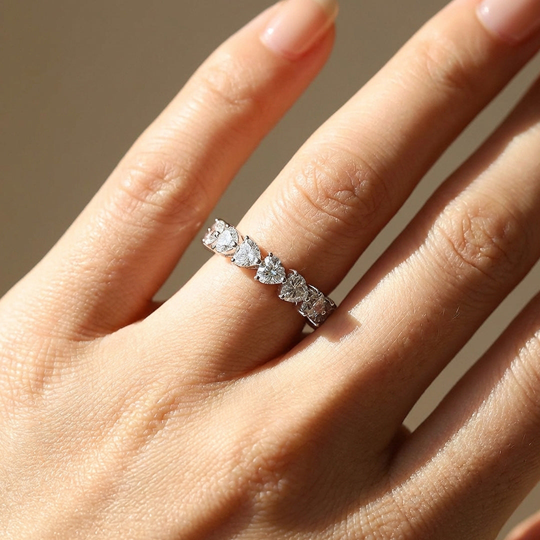 Heart Shape Moissanite Band Ring | 925 Sterling Silver | PRM7192