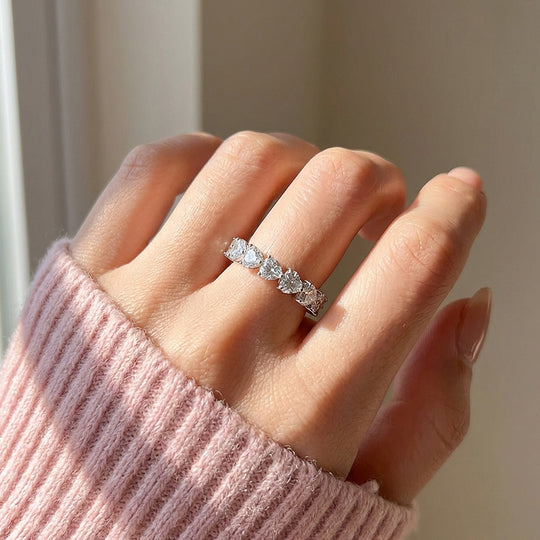 Heart Shape Moissanite Band Ring | 925 Sterling Silver | PRM7192