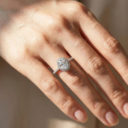 Oval Halo Moissanite Engagement Ring | 925 Sterling Silver | PRM7194
