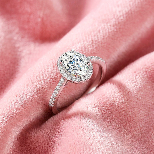 Oval Halo Moissanite Engagement Ring | 925 Sterling Silver | PRM7194