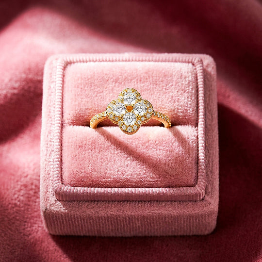 Four Leaf Clover Moissanite Gold Ring | 925 Sterling Silver | PRM7195
