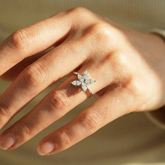 Marquise Flower Moissanite Ring | 925 Sterling Silver | PRM7196