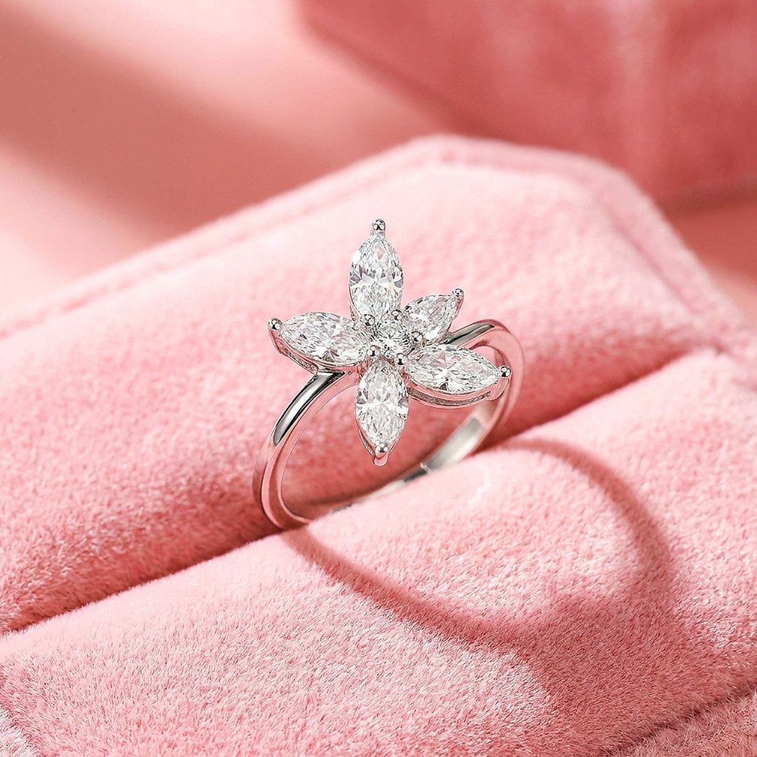 Marquise Flower Moissanite Ring | 925 Sterling Silver | PRM7196