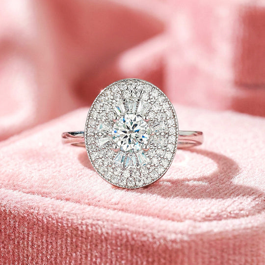 Vintage Sunburst Moissanite Ring | 925 Sterling Silver | PRM7197