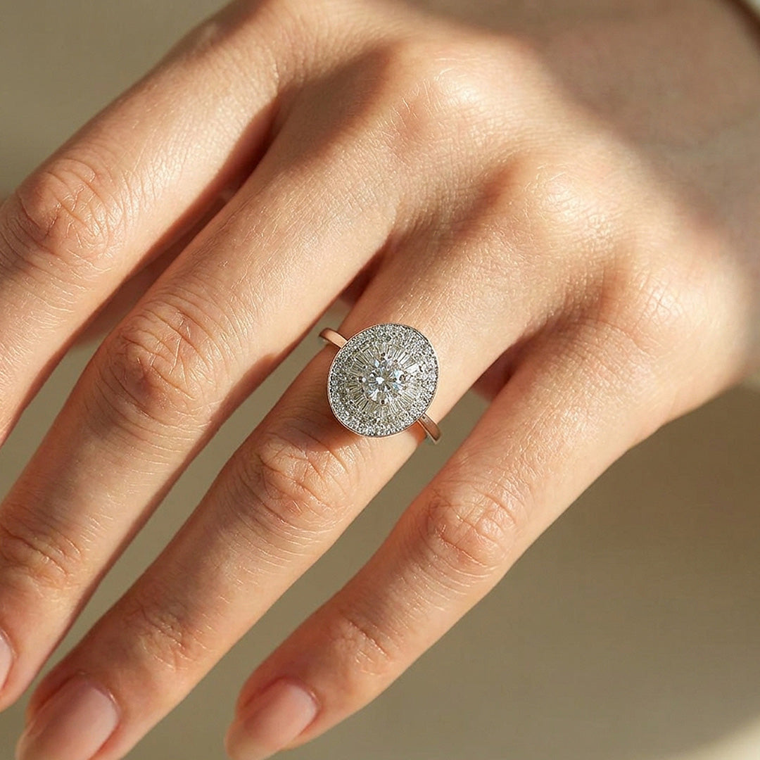 Vintage Sunburst Moissanite Ring | 925 Sterling Silver | PRM7197