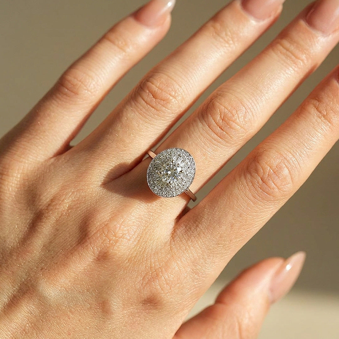 Vintage Sunburst Moissanite Ring | 925 Sterling Silver | PRM7197