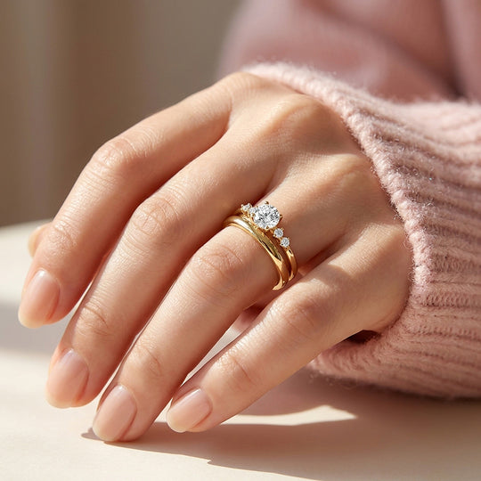 Pavé-Accent Moissanite Engagement Ring Set of 2 | 925 Silver | PRM7199