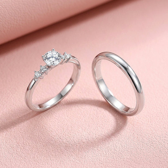 Pavé-Accent Moissanite Engagement Ring Set of 2 | 925 Silver | PRM7199