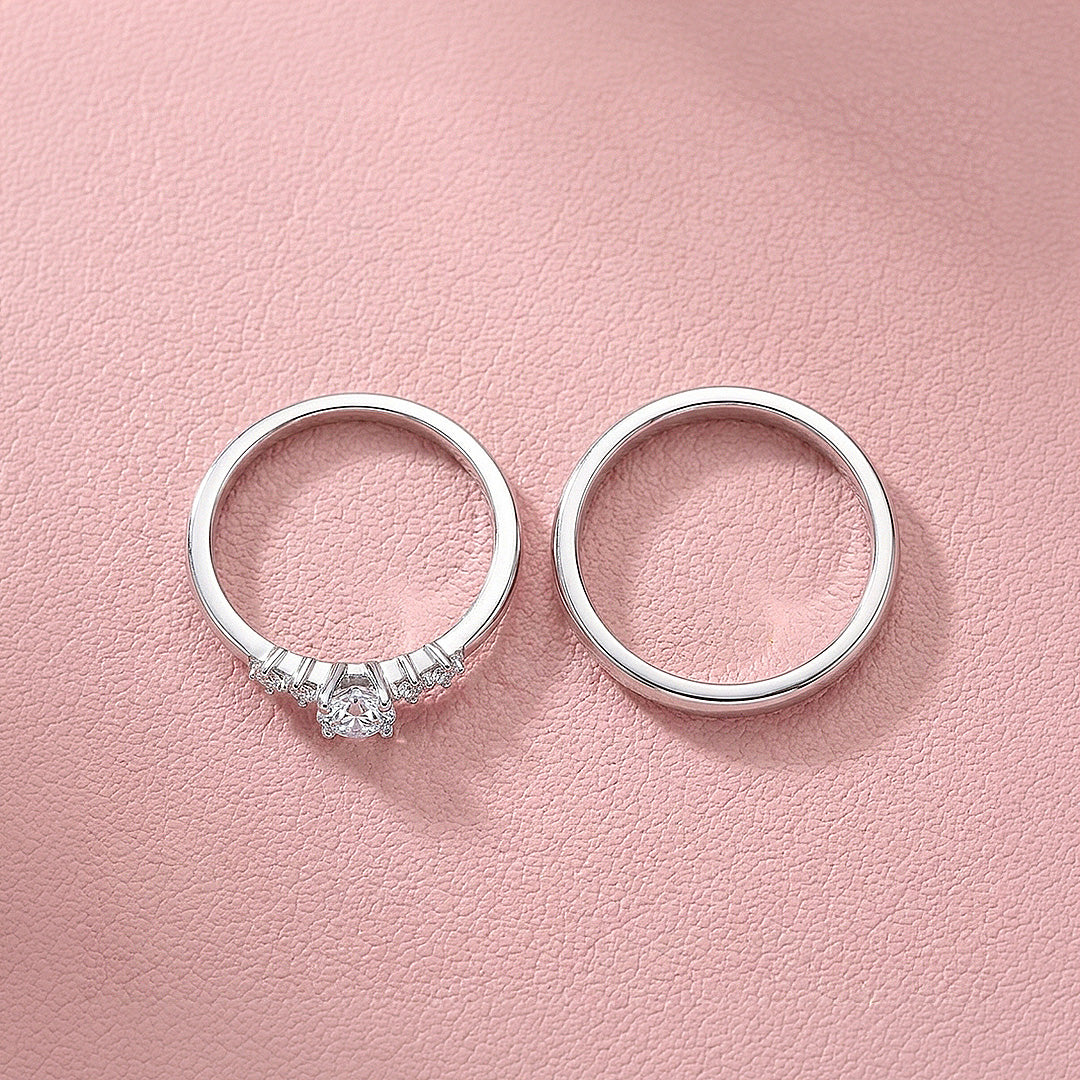 Pavé-Accent Moissanite Engagement Ring Set of 2 | 925 Silver | PRM7199