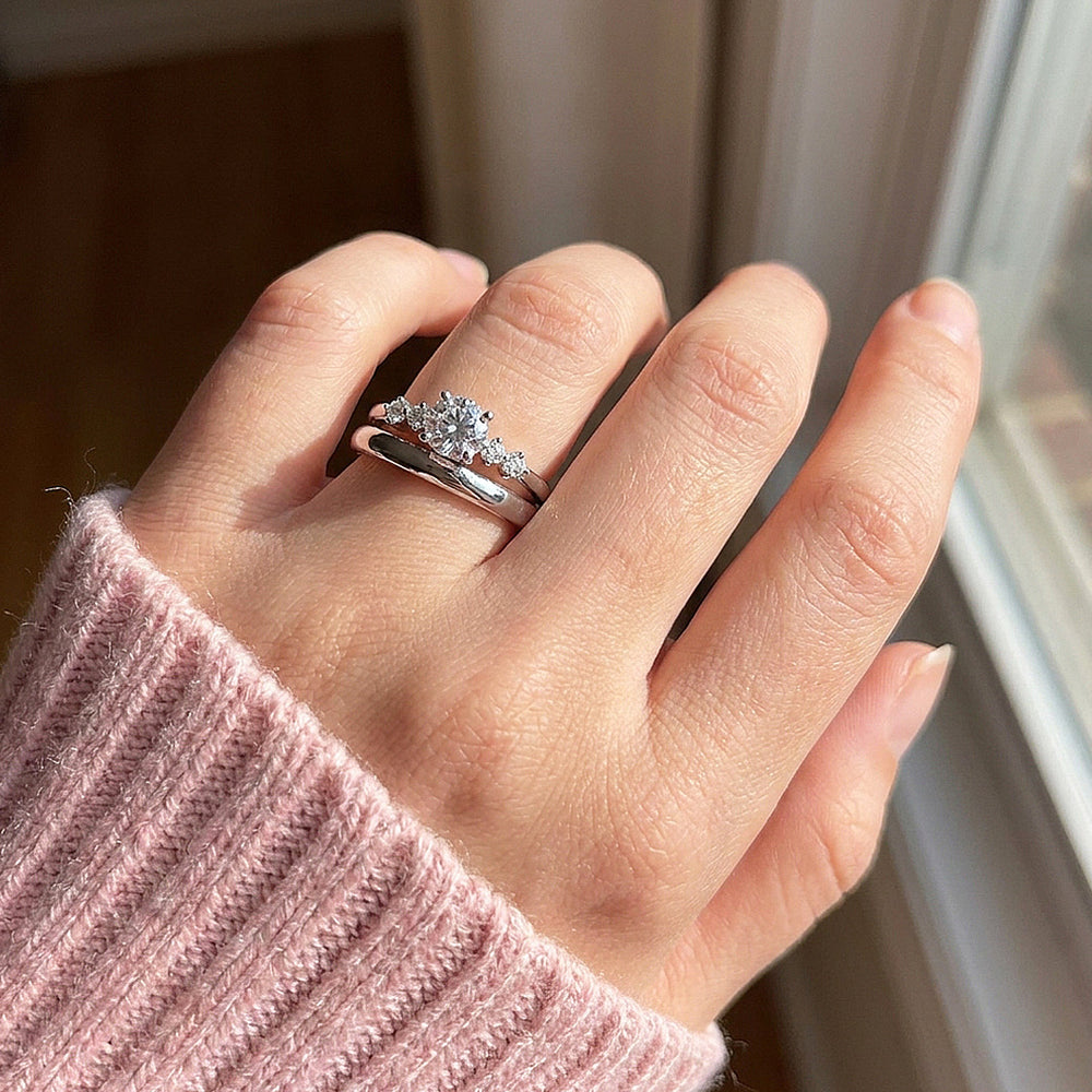 Pavé-Accent Moissanite Engagement Ring Set of 2 | 925 Silver | PRM7199