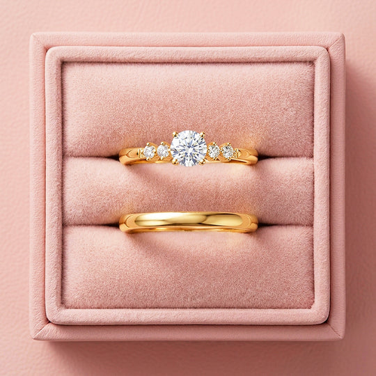 Pavé-Accent Moissanite Engagement Ring Set of 2 | 925 Silver | PRM7199