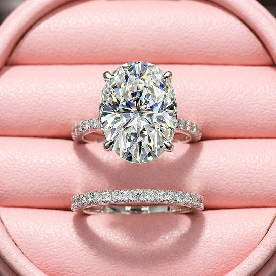 Oval-Cut Moissanite Engagement Ring Set of 2 | 925 Silver | PRM7201