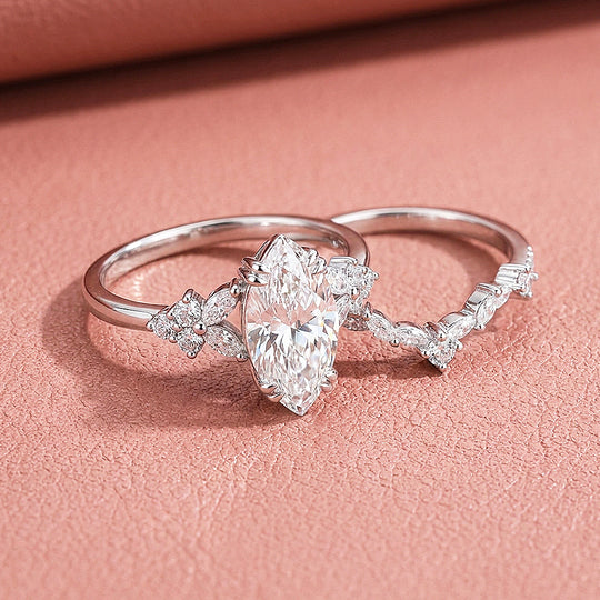Marquise-Cut Moissanite Engagement Ring Set of 2 | 925 Silver | PRM7202