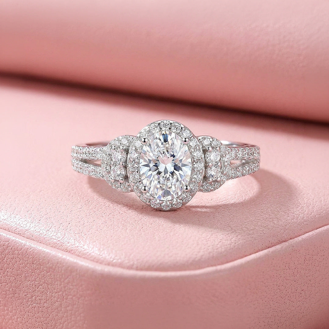 Oval-Halo Engagement Ring | 925 Silver | PRM7203