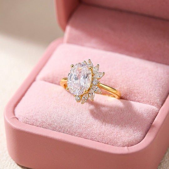 Oval-Cut Sunburst Engagement Ring | 925 Silver | PRM7204