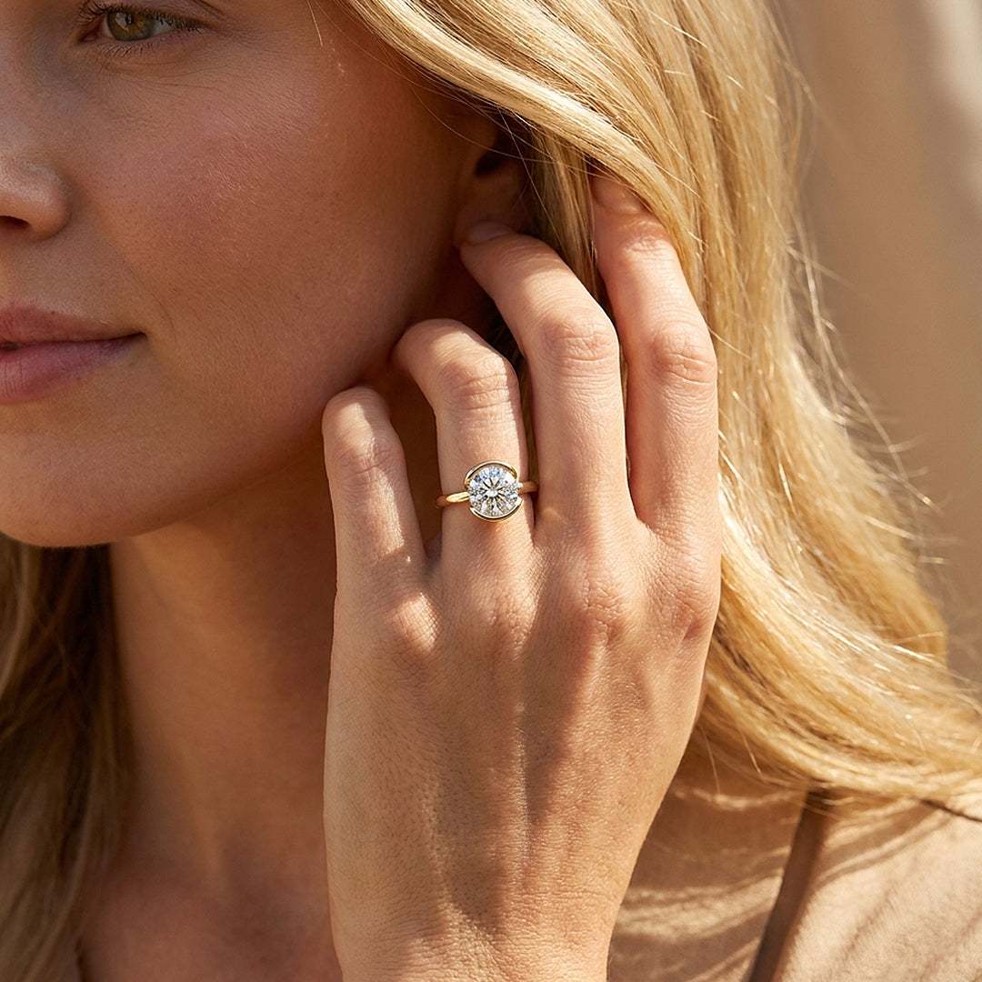 Moissanite Scalloped Bezel Solitaire Ring | 925 Sterling Silver | Prm7206