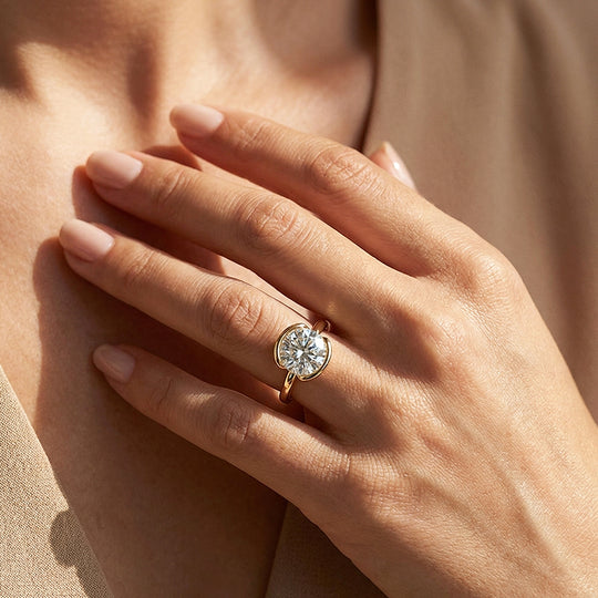 Moissanite Scalloped Bezel Solitaire Ring | 925 Sterling Silver | Prm7206