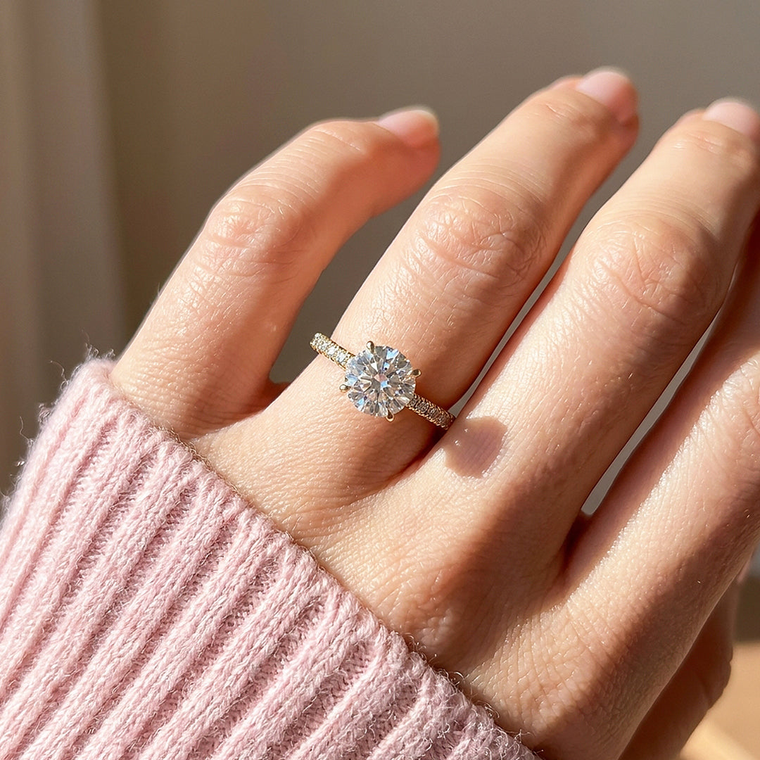 Round Moissanite Pavé Band Ring | 925 Sterling Silver | PRM7209