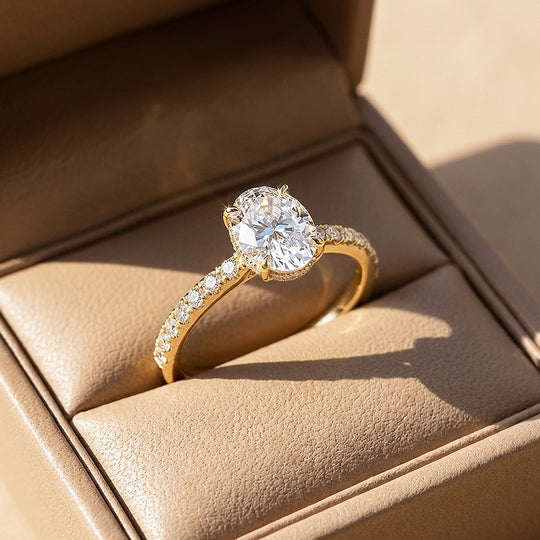 Oval Moissanite Pavé Band Ring | 925 Sterling Silver | PRM7210