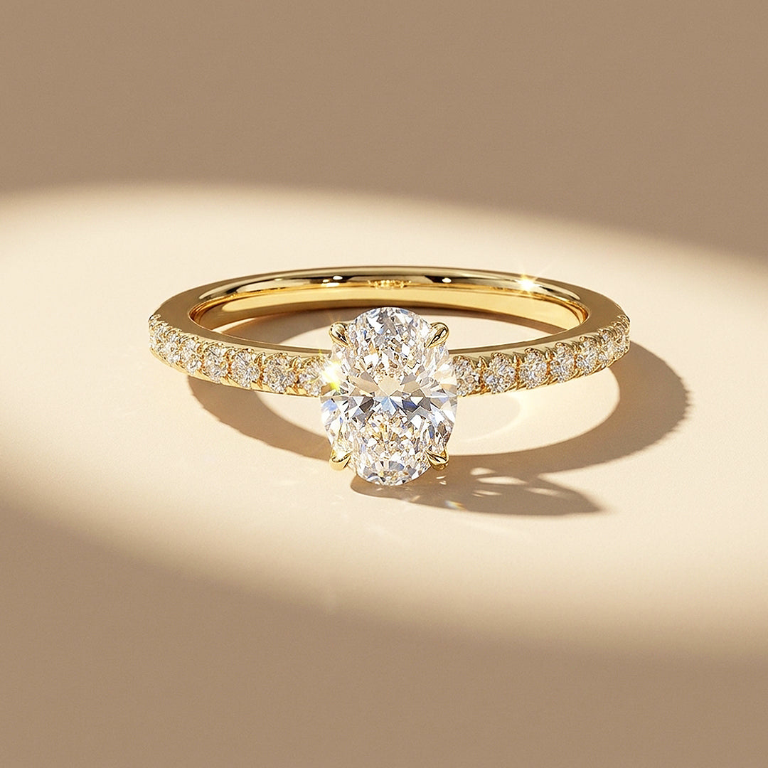Oval Moissanite Pavé Band Ring | 925 Sterling Silver | PRM7210