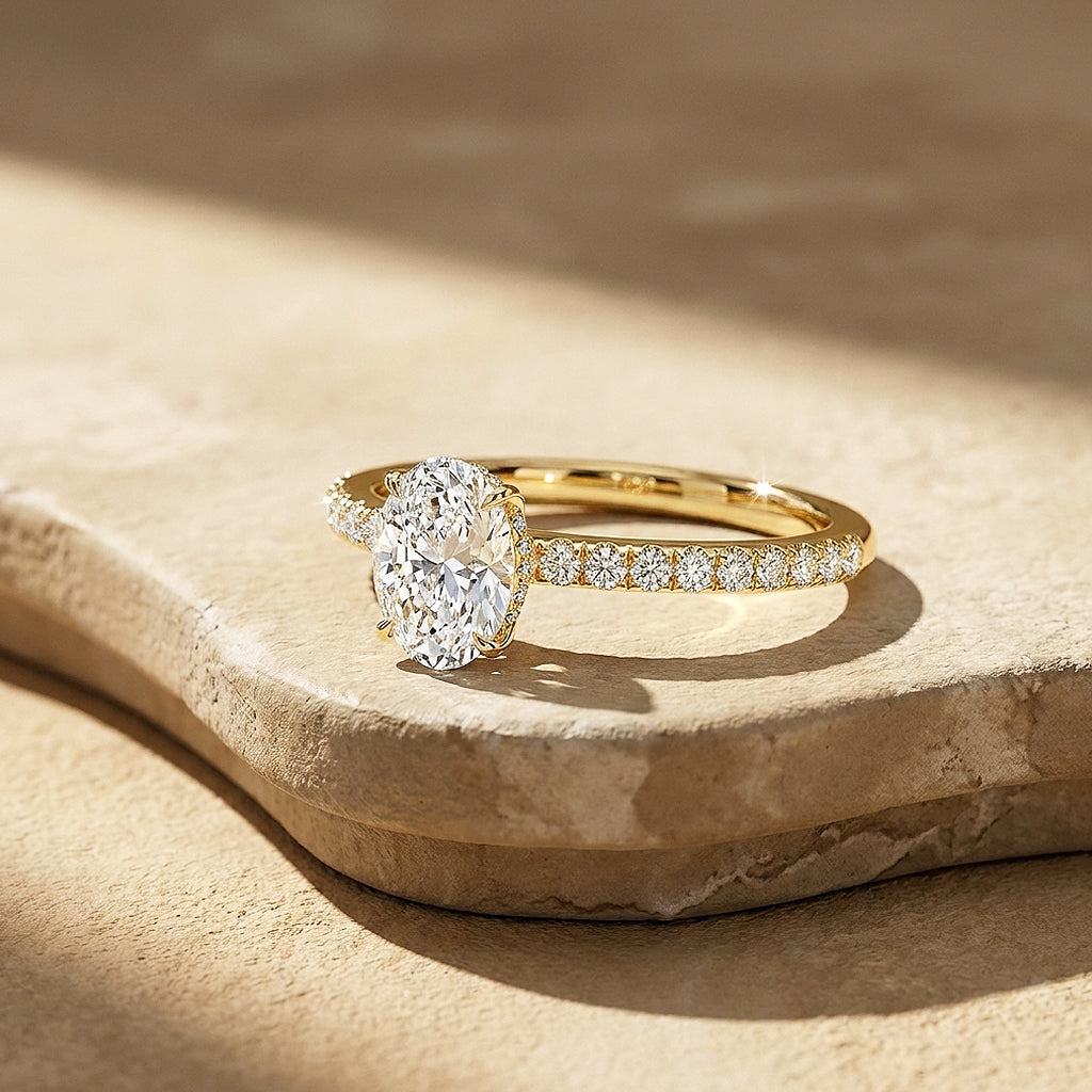 Oval Moissanite Pavé Band Ring | 925 Sterling Silver | PRM7210
