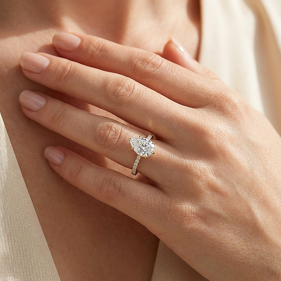 Pear-Shaped Moissanite Pavé Band Ring | 925 Sterling Silver | PRM7211