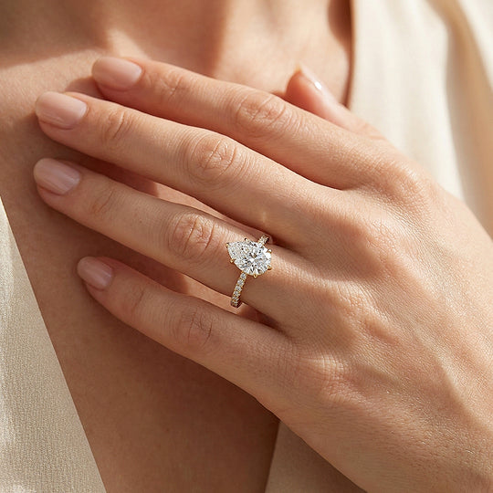 Pear-Shaped Moissanite Pavé Band Ring | 925 Sterling Silver | PRM7211