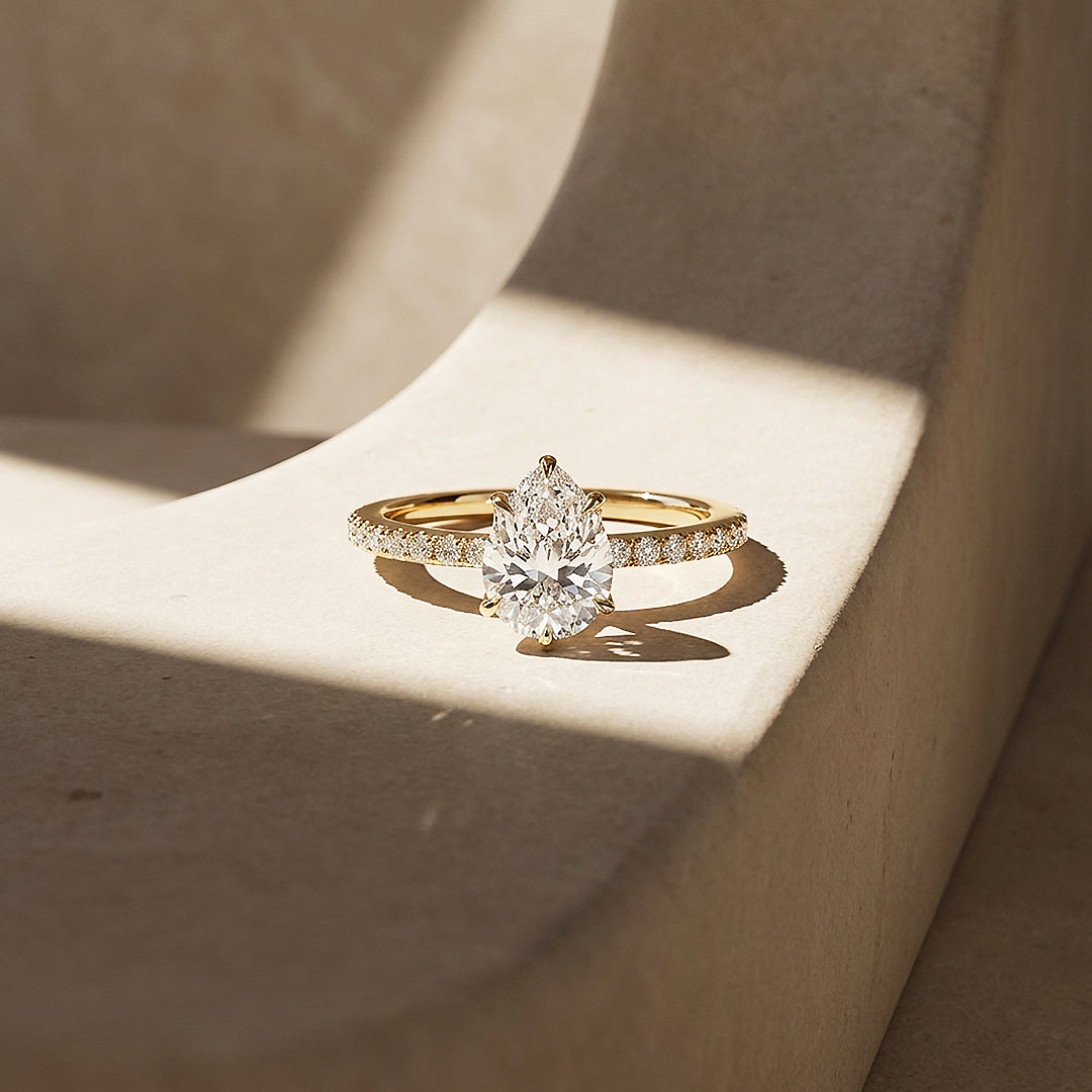 Pear-Shaped Moissanite Pavé Band Ring | 925 Sterling Silver | PRM7211