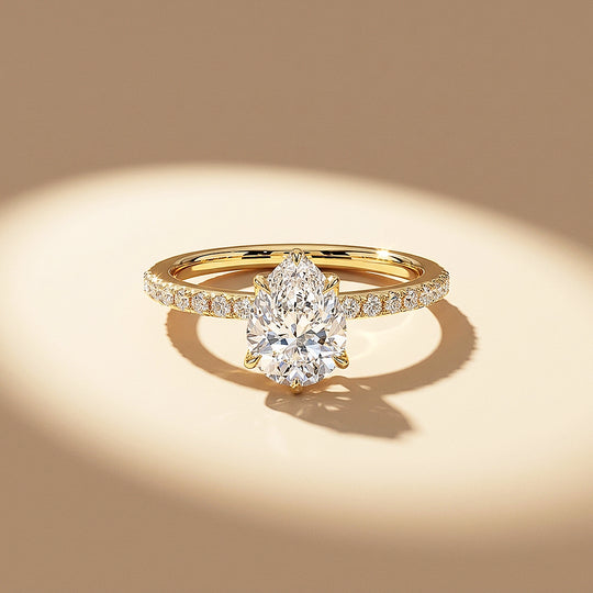 Pear-Shaped Moissanite Pavé Band Ring | 925 Sterling Silver | PRM7211