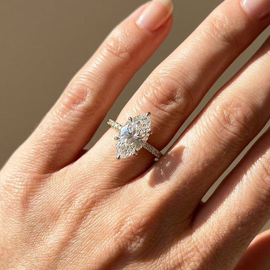 Marquise Moissanite Pavé Band Ring | 925 Sterling Silver | PRM7213