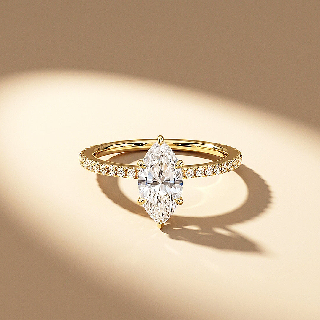Marquise Moissanite Pavé Band Ring | 925 Sterling Silver | PRM7213