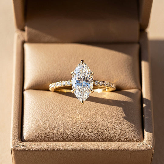 Marquise Moissanite Pavé Band Ring | 925 Sterling Silver | PRM7213