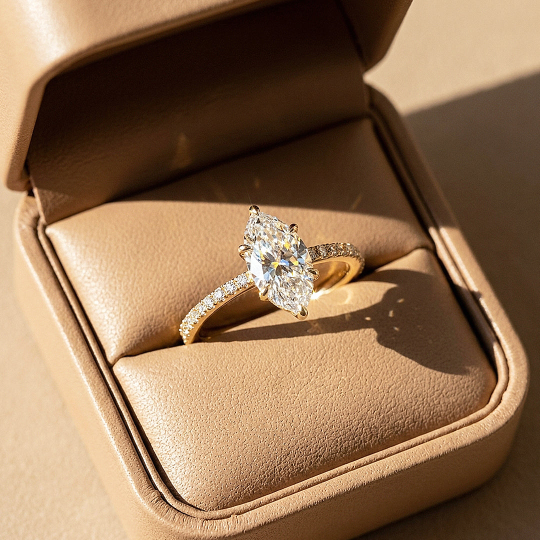 Marquise Moissanite Pavé Band Ring | 925 Sterling Silver | PRM7213