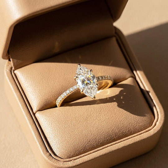 Marquise Moissanite Pavé Band Ring | 925 Sterling Silver | PRM7213