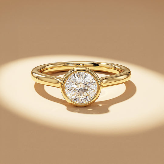 Round Moissanite Bezel Solitaire Ring | 925 Sterling Silver | PRM7214