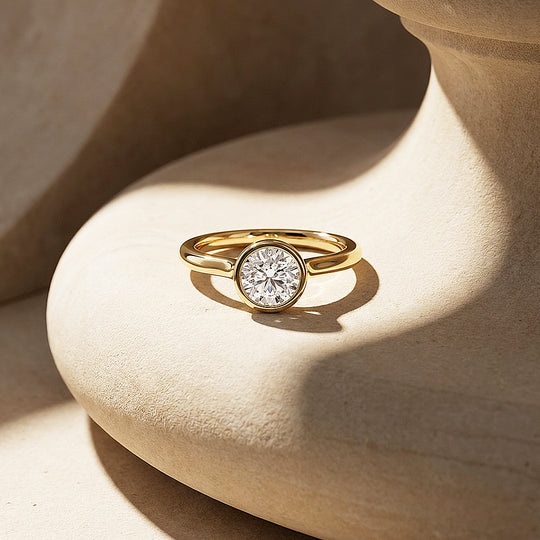 Round Moissanite Bezel Solitaire Ring | 925 Sterling Silver | PRM7214