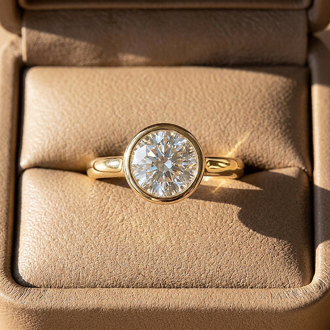 Round Moissanite Bezel Solitaire Ring | 925 Sterling Silver | PRM7214