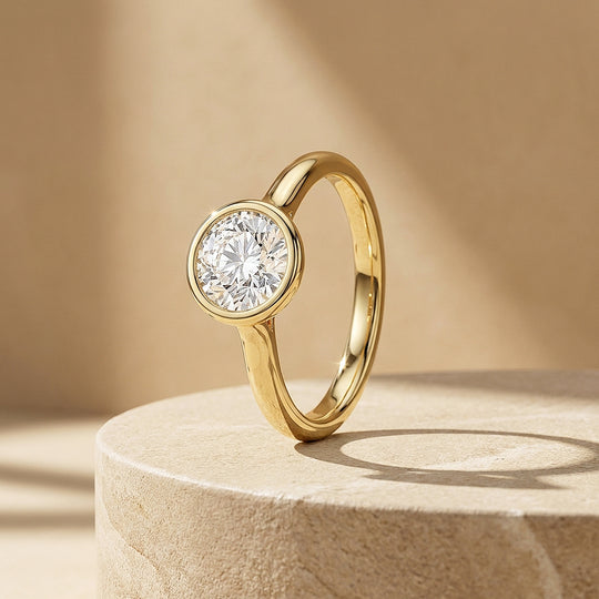Round Moissanite Bezel Solitaire Ring | 925 Sterling Silver | PRM7214
