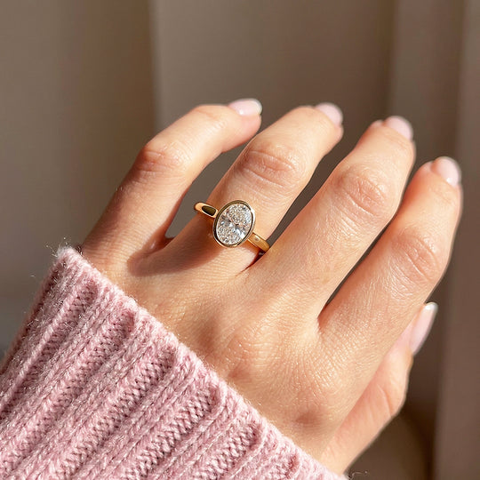 Oval Moissanite Bezel Solitaire Ring | 925 Sterling Silver | PRM7215