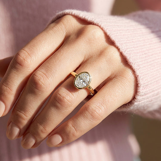Oval Moissanite Bezel Solitaire Ring | 925 Sterling Silver | PRM7215