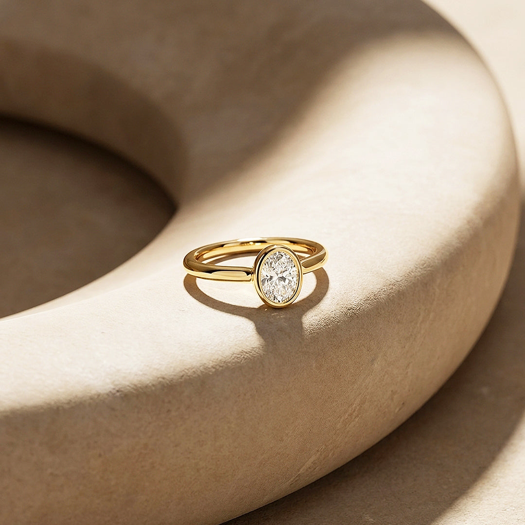 Oval Moissanite Bezel Solitaire Ring | 925 Sterling Silver | PRM7215