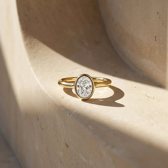 Oval Moissanite Bezel Solitaire Ring | 925 Sterling Silver | PRM7215