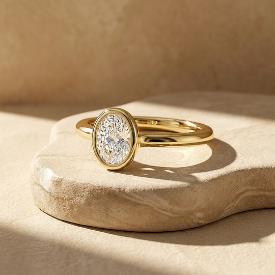 Oval Moissanite Bezel Solitaire Ring | 925 Sterling Silver | PRM7215