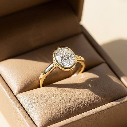 Oval Moissanite Bezel Solitaire Ring | 925 Sterling Silver | PRM7215
