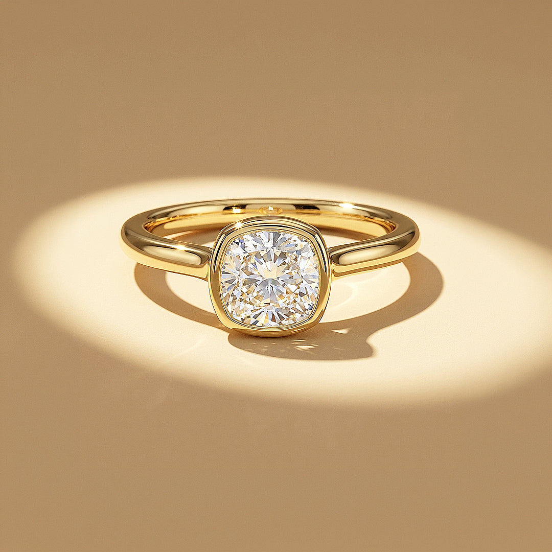 Cushion Moissanite Bezel Solitaire Ring | 925 Sterling Silver | PRM7216