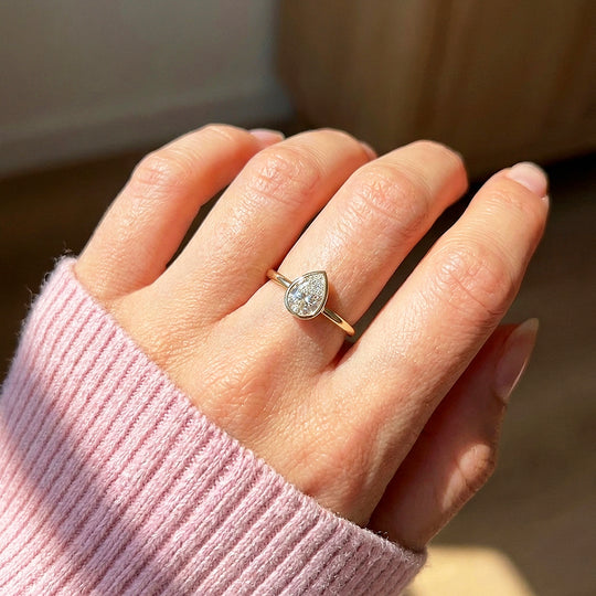 Pear Moissanite Bezel Solitaire Ring | 925 Sterling Silver | PRM7217